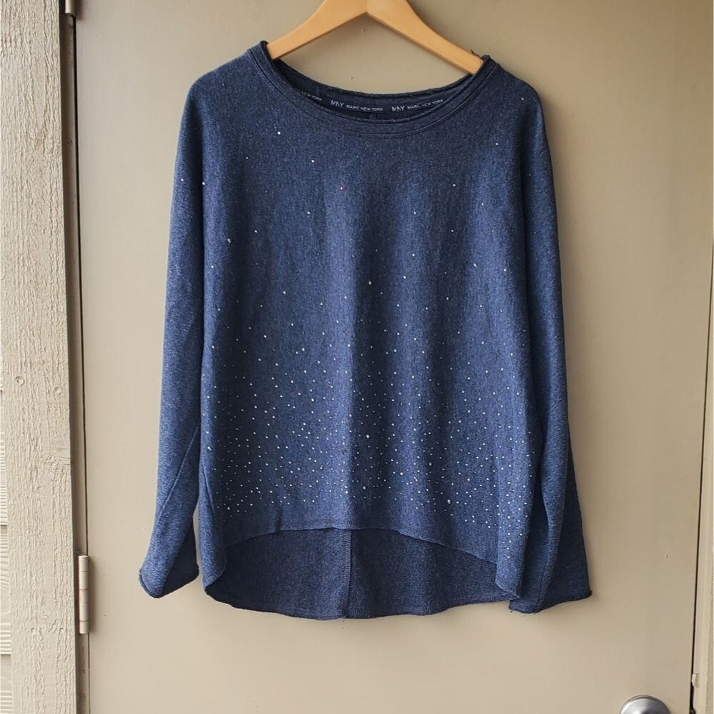 Marc Newyork Performance Dark Grey/Gray Rhinestone Blingee Crewneck Sweatshirt